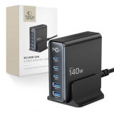 Ładowarka sieciowa Tech-Protect DC140W-GAN 3xUSB-C 2xUSB-A czarna